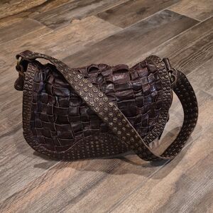 Frye Stacy Woven Leather Studded Shoulder Bag